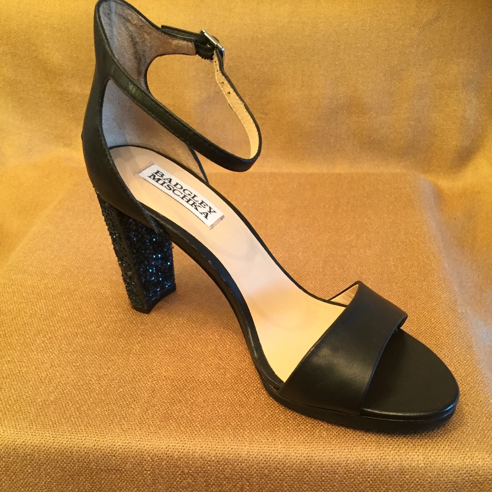 Black and Navy Glitter Heel Evening Sandals